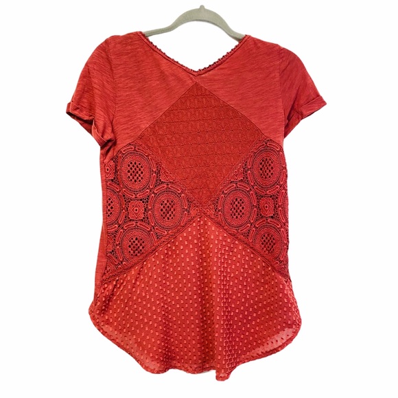 Anthro Meadow Rue Lace Patch Work T Shirt Blouse - Picture 2 of 13